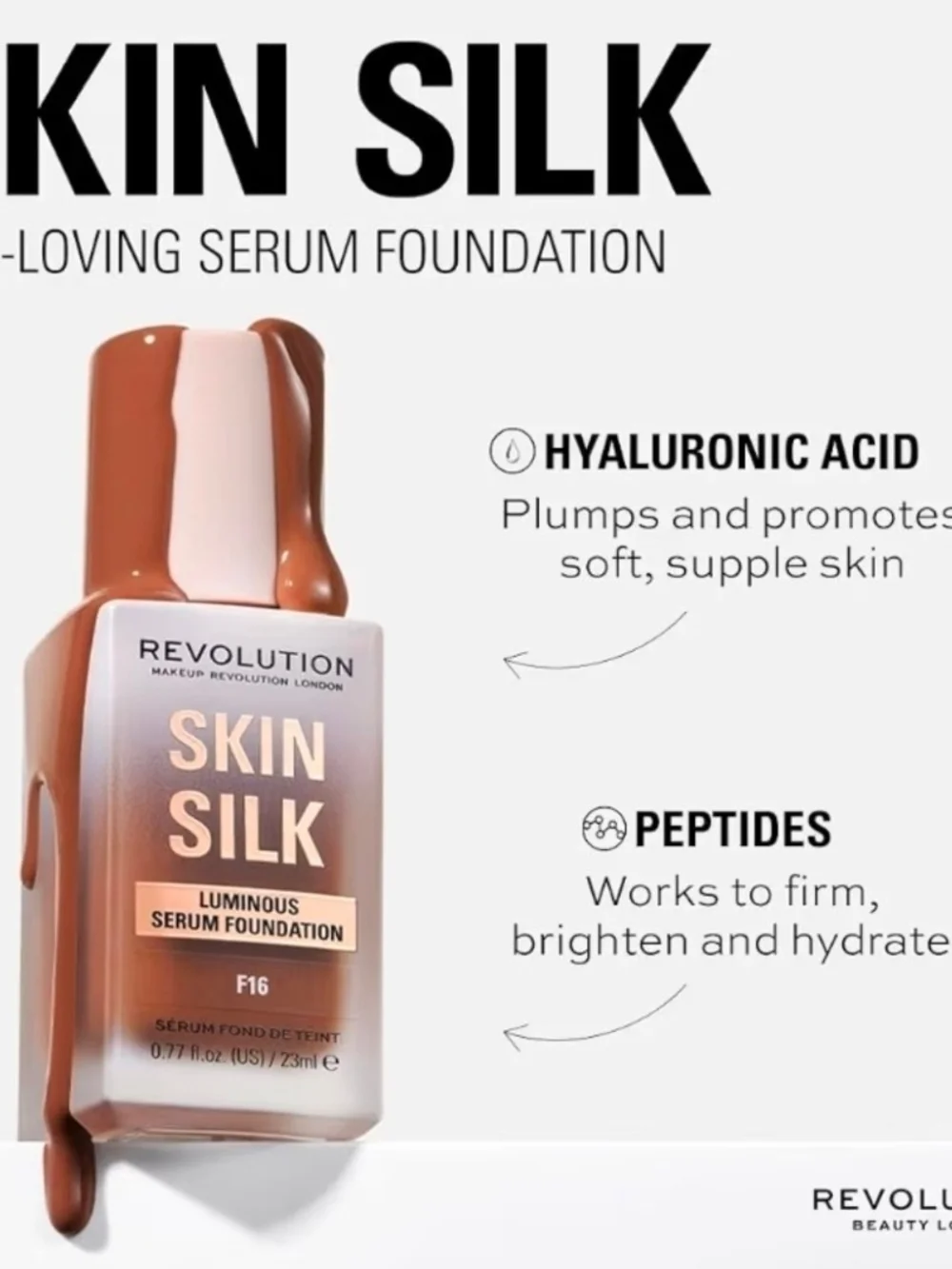 Makeup Revolution Skin Silk Luminous Serum Foundation in F2 0.77fl oz BNIB